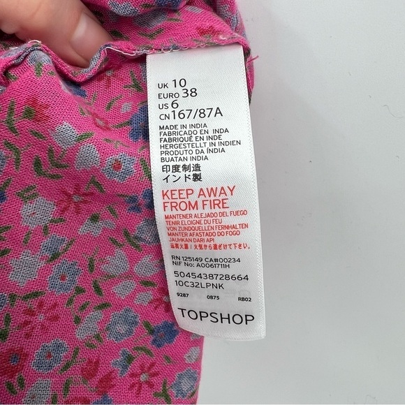 Topshop Ditsy Floral Print Embroidered Kaftan Tassel Tunic Dress in Pink US 6 - Picture 12 of 14
